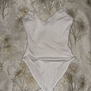 Forever 21 White Lace-Trim Bodysuit
